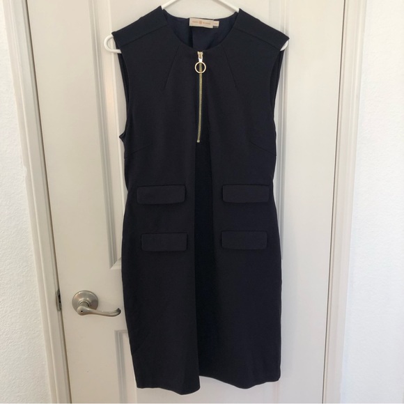Tory Burch Dresses & Skirts - Tory Burch Pencil sheath Dress compression fabric front exposed Zipper pockets M